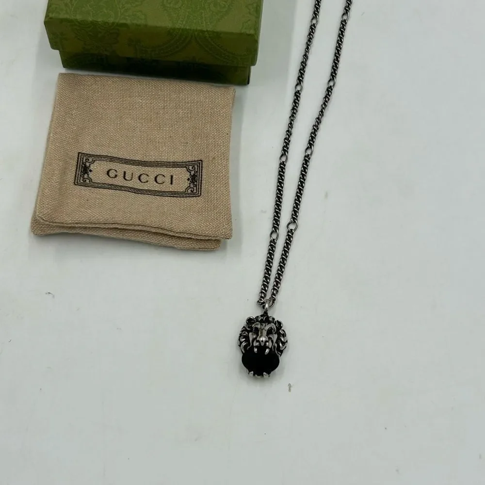 Gucci iconic Lionhead, silver tone crystal necklace made in Italy